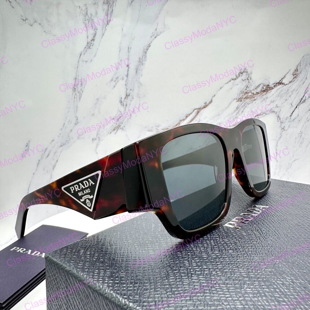 New PRADA Sunglasses Brown Root Tortoise Square Men's Plaque Logo - Picture 5 of 16